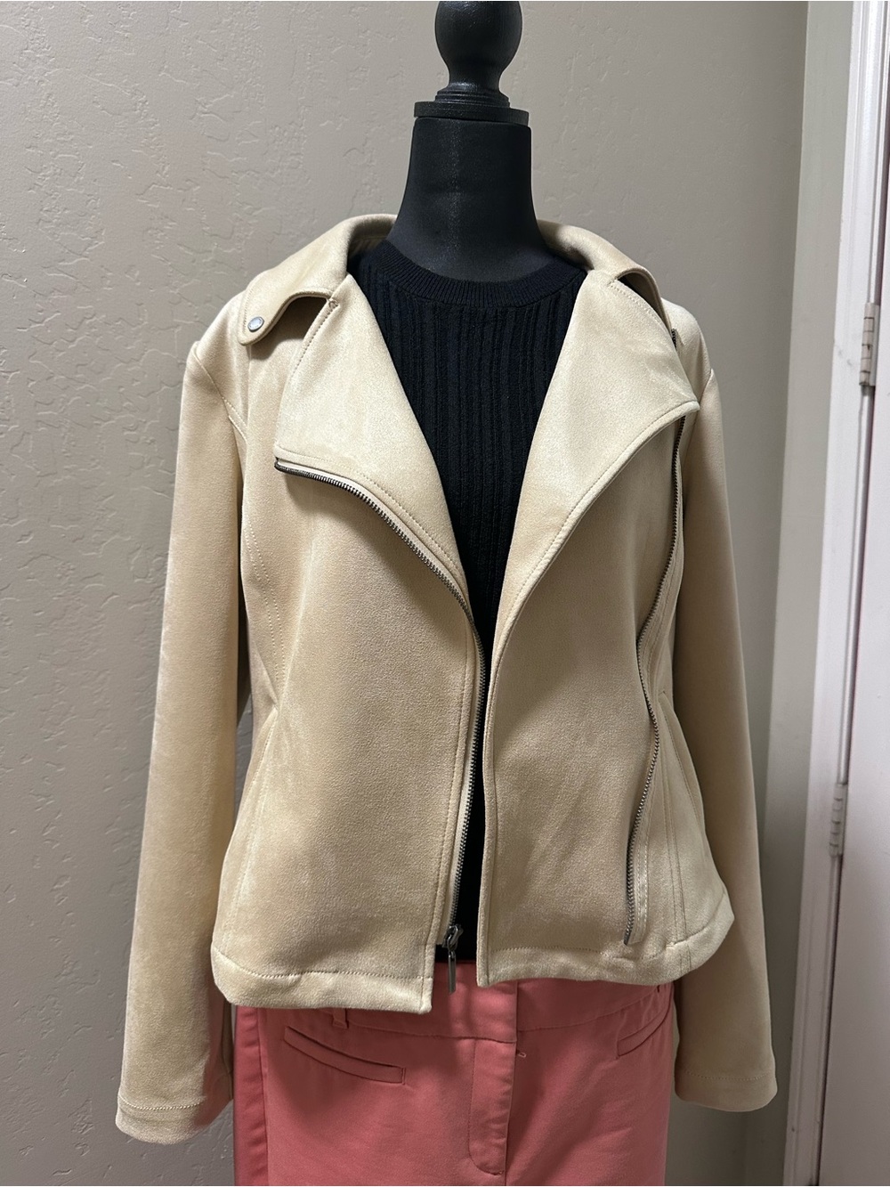 White House Black Market Cream Suede Moto Jacket